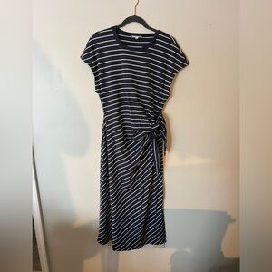 NWOT Haven Well Within Navy Striped Maxi Dress with Side Knot 100% Cotton Large